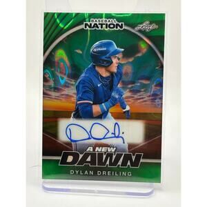 2025 Leaf Baseball Nation Dylan Dreiling A New Dawn Green Auto 4/5 SP Rangers